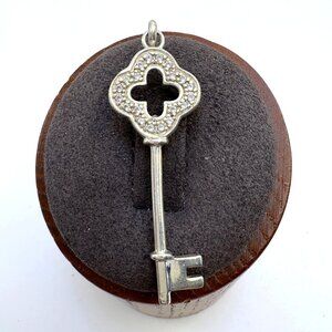VTG Sterling Silver 925 Skeleton Key Cubic Zirconia Pendant Size 1.75" Length